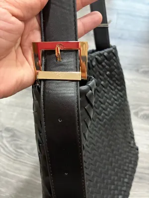 Woven Shoulder Bucket Bag in Black thumbnail 5