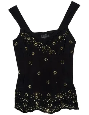 Y2K PL Dress Barn Boho Floral Sleeveless Beaded Formal Tank Top Shirt thumbnail 1