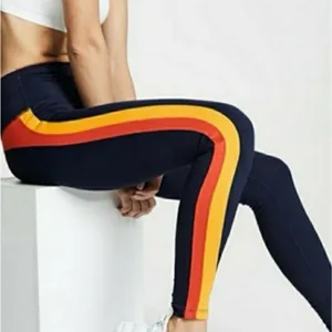 Splits59 Aerial Double Stripe Orange/Red High Rise Leggings XS Workout Yoga thumbnail 1
