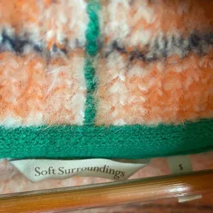 Soft Surroundings Briony Soft Plaid Orange White Collared Sweater Jacket Size S‎ thumbnail 2