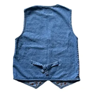Keren Hart Vintage Denim Embroidered Floral Paisley Boho Vest Blue Small Western thumbnail 4