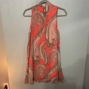 Everly Women Dress Paisley Print Orange Brown Sleeveless Shift Small thumbnail 3