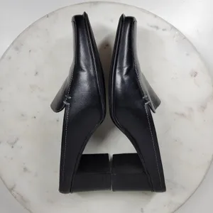 VTG Bass Artist Mules Womens 6 Black Leather Slip On Square Toe Block Heel 2003 thumbnail 13