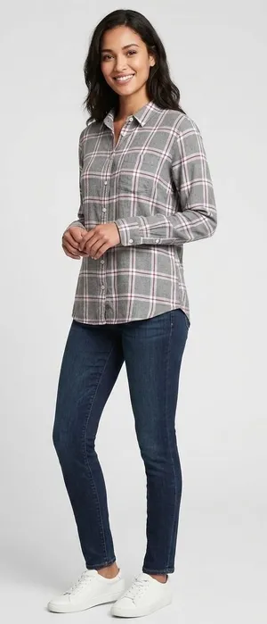 Banana Republic Dillon Classic Fit Gray Plaid Rayon Button Down Shirt XL Womens‎ thumbnail 1