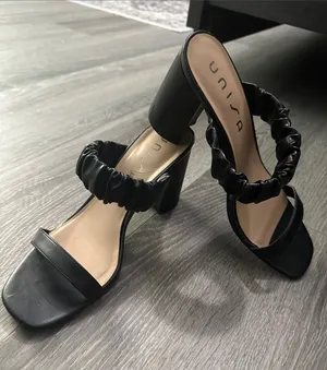 Unisa Black Ruched Strap Block Heel Sandals - Sleek Evening Mules thumbnail 1