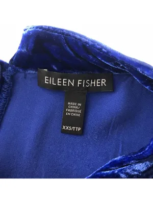 Eileen Fisher Womens Velvet Royal Blue Top XXS Rayon/Silk Mock Neck Short Sleeve thumbnail 3
