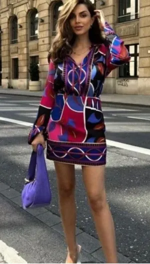 Zara High Waist Viral Mini Skirt Multicolor Pink Purple Mod A-line Size Small thumbnail 1