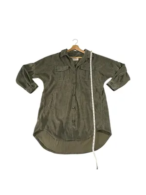 Ashley by 26 International Corduroy Shacket Dress M Olive Utility Longline Boho thumbnail 12