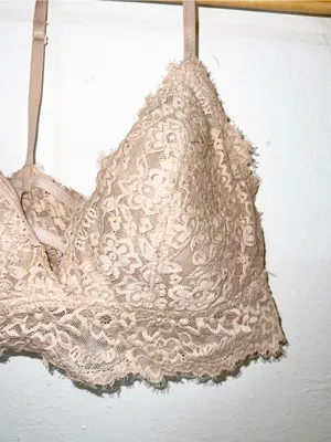aerie Lace v neck T back nude adjustable straps Bralette thumbnail 3