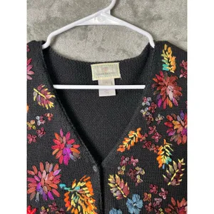 Vintage Floral Embroidered Vest Boho Cottagecore Grandmacore Whimsical PL Ramie‎ thumbnail 3