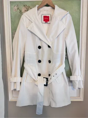 ESPRIT Hooded Double Breasted Trench Coat with Belt M 20” p2p White EUC thumbnail 5