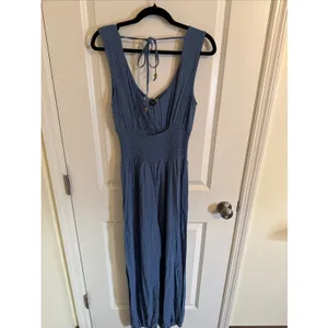 Earthbound Trading Company Boho Style Smocked Jumpsuit Slate Blue Size Small thumbnail 3
