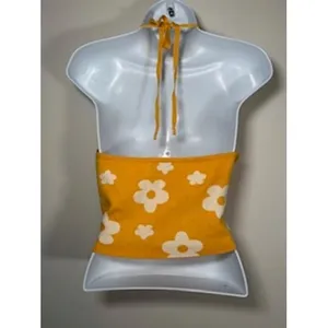 Pretty Garbage Floral‎ Halter Sweater Top Large Yellow Daisy Knit Retro Festival thumbnail 4