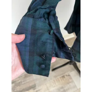 Loft Tartan Plaid Long Sleeve Blouse Medium Green Navy Blue Holiday Preppy Academia thumbnail 5