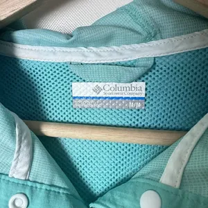 Columbia Womens Blue Green PFG Henley Hooded Windbreaker Fishing Jacket Medium thumbnail 3