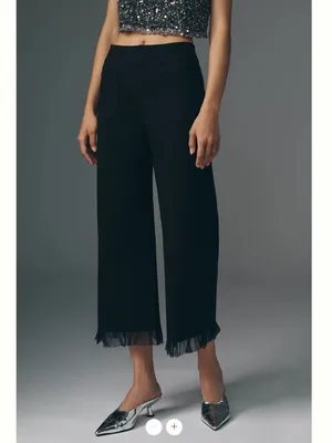 Anthropologie Maeve Colette Tulle High-Rise Wide-Leg Cropped Pants thumbnail 2