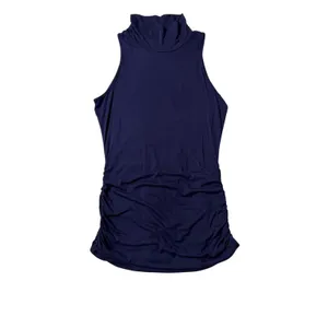 Navy Sleeveless Ruched Turtleneck Tunic L Minimalist Office thumbnail 5