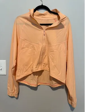 Peach Cropped Full Zip Athletic Jacket Women Size 8 Mock Neck Windbreaker thumbnail 1