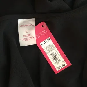 Xhilaration nwt size XL Black Tunic with Multicolor Floral Print & Pom-Pom Trim thumbnail 3