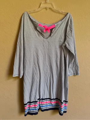 Lilly Pulitzer Navy Striped 3/4 Sleeve Boatneck Dress Size XL thumbnail 2