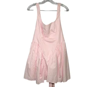 Finesse Pink Cotton Poplin Basque Waist Mini Dress Sleeveless Back Tie Size M thumbnail 2