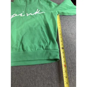 Pink Victorias Secret NWT Logo Green Quarter Zip Sweatshirt Sz L thumbnail 3