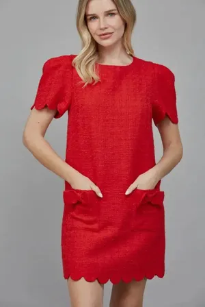 *NEW* Fate Scallop Edge Puff Sleeve Tweed Dress thumbnail 1