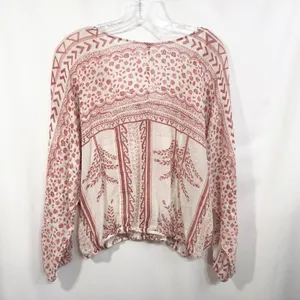 Free People Medium Tunic Top Blouse Floral Print Lace Up Bohemian Boho‎ 1254 thumbnail 3