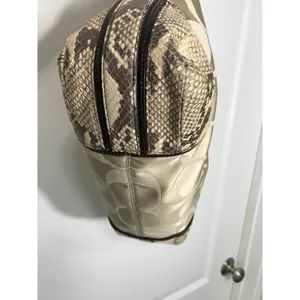 Coach Colette Beige Signature Sateen and Snakeskin Trim Hobo Shoulder Bag EUC thumbnail 5