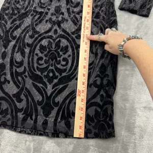 Mystic Black Velvet Sheer Burnout Bodycon Dress Sparkly Long Sleeve‎ Goth Witchy thumbnail 6