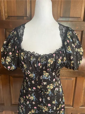 NWT For Love & Lemons August Floral Mini Dress Medium M Black Lace Corset Bow thumbnail 3