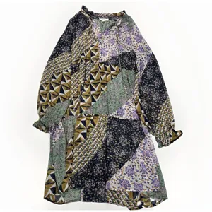 Suncoo Paris Dress Size Medium T2 Mini Sheer Patchwork Geometric Long Sleeve Purple thumbnail 2