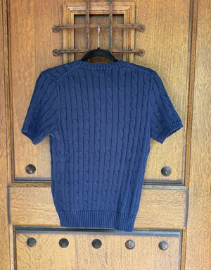 Ralph Lauren Navy Cable-Knit Crewneck with Red Pony Size M thumbnail 5