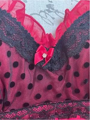 Linea Donatella Red Black Lace Babydoll Chemise Thong Set NWT Size S and M thumbnail 4