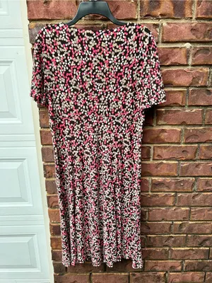 Chaps Black Dress with Pink and Cream Dot Print, V-Neck Midi thumbnail 5