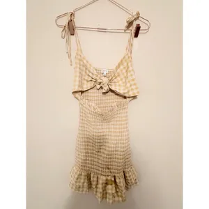 Mable‎ Mini Dress Womens Medium Yellow Gingham Smocked Tie Cutout MD2513C Summer thumbnail 3