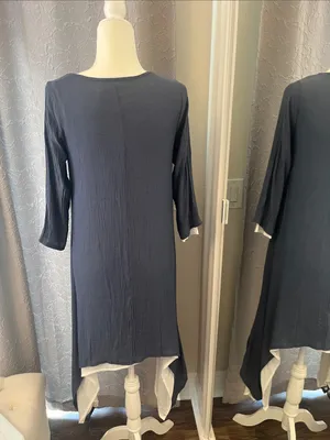 Women's Navy Asymmetric Hem Tunic with Contrast Trim thumbnail 3