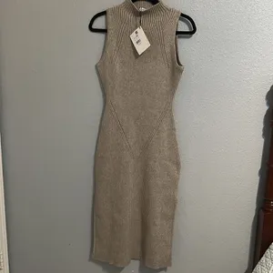 New with tags by Love Bonito Katrin Turtleneck Midi Dress Sleeveless Tan Knit thumbnail 5