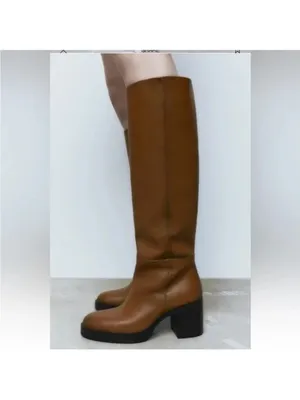 Zara Cow Leather Block Heel Knee Lenght Boots, Size Uk 8/Eur 41, Bnwt🏷 No Box thumbnail 5