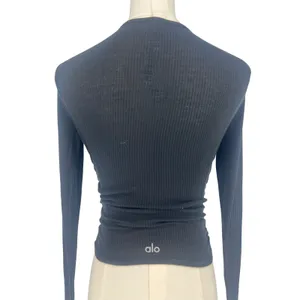 Alo Yoga Gather Long Sleeve Black Ribbed Ruched Crop Top XS thumbnail 11