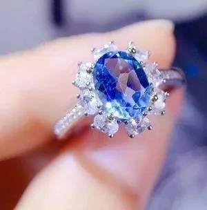 18K White Gold Plated Adjustable Birthstone Aquamarine Sapphire Ring for Women thumbnail 1