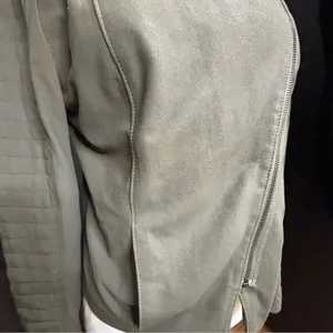 Cupcakes & Cashmere Moto Jacket Olive Green‎ Faux Suede Asymmetric Zip Vegan M thumbnail 13