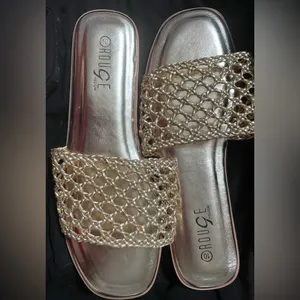 NEW - Open Toe Woven Band Flat Sandals - Gold tone, SIZE 10 thumbnail 4