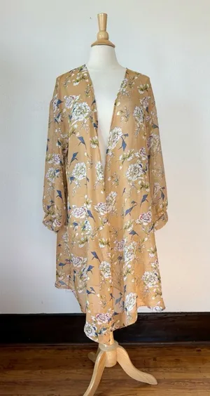 Emma & Grace Floral Long Sleeve Sheer Open Front Kimono Duster thumbnail 1