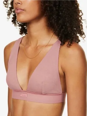 Skims Cotton Rib Plunge Bralette in Rose Clay thumbnail 1