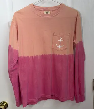 Comfort Colors peach‎ pink Crewcut long sleeve casual 100% cotton shirt small thumbnail 1