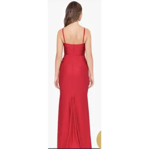 Betsy And Adam A26239 Red Satin Evening Gown Size 8 Corseted thumbnail 3