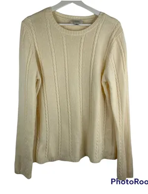 Ann Taylor Loft Size XL Sweater Wool‎ Blend Cable Knit Long Sleeve Cream Women’s thumbnail 1