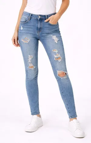 7 For All Mankind Light Blue Distressed Skinny Jeans thumbnail 1