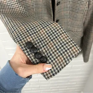 Zara Wool Blend Brown Houndstooth Knit Blazer Jacket Size XS thumbnail 6